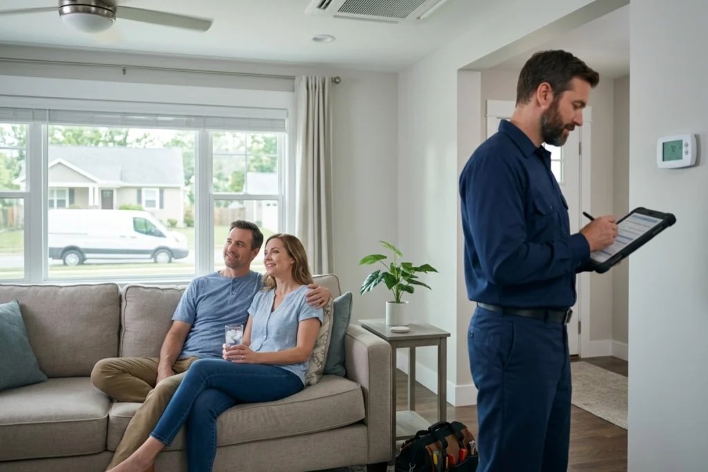Couple relieved after dependable HVAC repair service