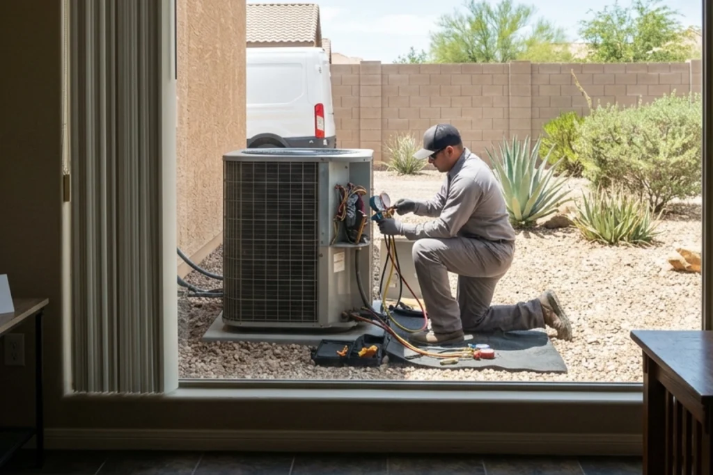 Gilbert home getting late seasonal AC maintenance before peak heat